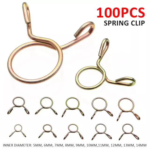 100PCS Double Cable Ressort Tuyau Pinces Durite Carburant Tube Clips Assortiment