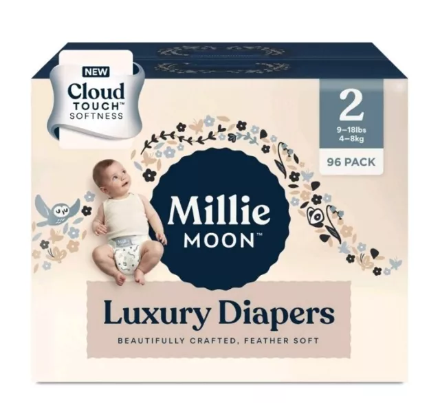 New All Natural Millie Moon Disposable Diapers Cloud Touch Softness Size 2