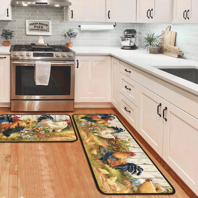 ANTI FATIGUE MAT Non Slip Rooster Kitchen Rugs Absorbent Mats Set of 2