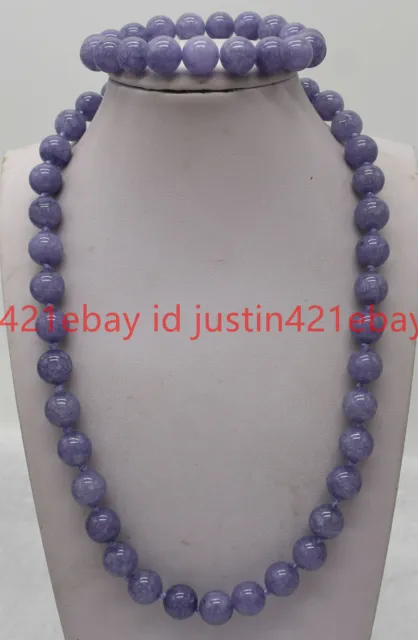 Natural 6/8/10/12mm Lavender Chalcedony Jade Round Gems Beads Necklace Bracelet