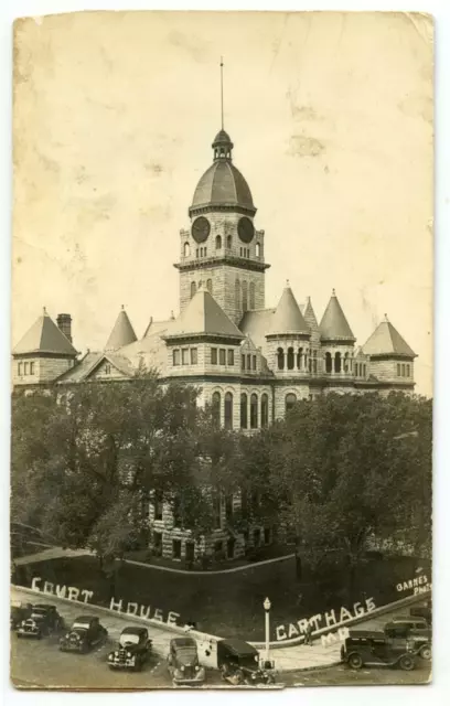 Vintage 1920s Real Photo Postcard Old Cars At Courthouse Carthage MD Maryland