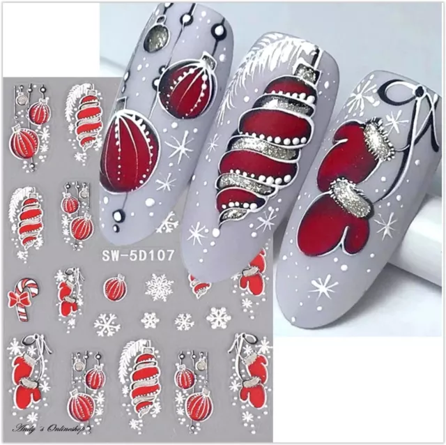 3D Nagel Sticker Nail Art Weihnachten Xmas Selbstklebend Aufkleber Glitzer