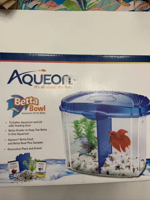 Aqueon Betta Bowl Kit Blue Half Gallon 0.5 Gal