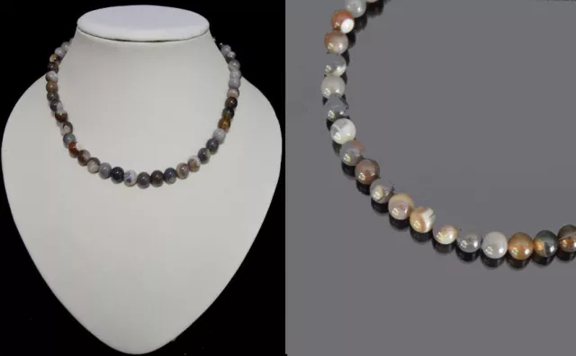 Chaine Boules Agate Gris Collier Pierre Précieuse de Perles 8 MM L 46 CM Marmori