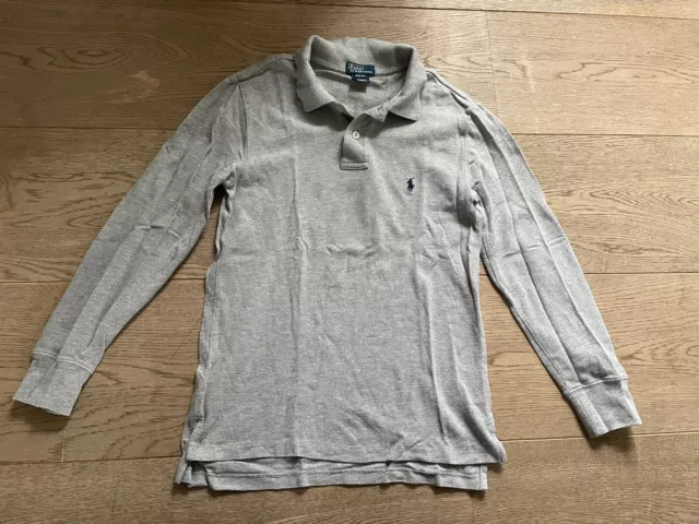 POLO RALPH LAUREN Langarm Shirt Pikee Poloshirt Grau Gr. S 8-10 128 134 140 TOP