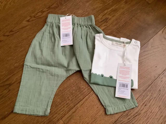 Pigeon Organics - Baggy Muslin Pants and SS Body - Green - Size 6-12 mths