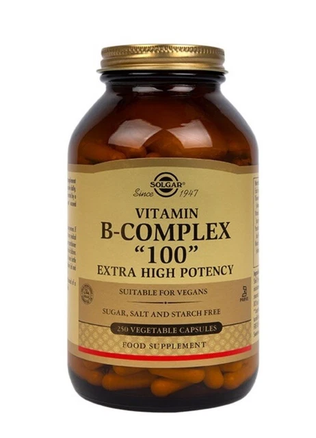 SOLGAR VITAMIN B-COMPLEX "100" Extra High Potency 250 Capsules Vegan 🌱 ...