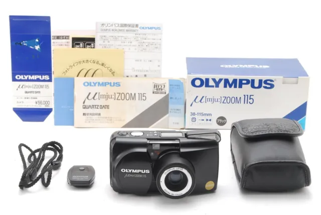 All Works [NEAR MINT in Box] Olympus mju μ Zoom 115 Black 35mm Film Camera JAPAN