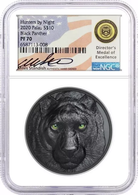 2020 $10 Palau 2oz Silver Black Panther NGC PF70 Miles Standish Signature