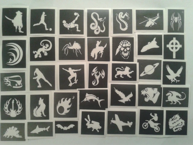 10 - 400 mini small boys themed stencils for glitter tattoos / airbrush /
