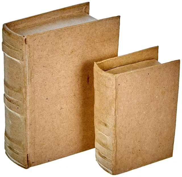 2 x Book Shaped Boxes Craft Hidden Storage Brown Paper Mache Decorate Hand Made