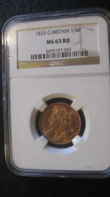 1825 George IV Farthing NGC MS 63 RED ( With Electric Blue Toning ) !!!