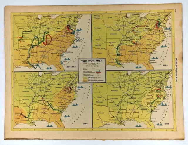 1952 Antique CIVIL WAR Atlas Map - Vintage MCM Hammond's New Supreme World Atlas