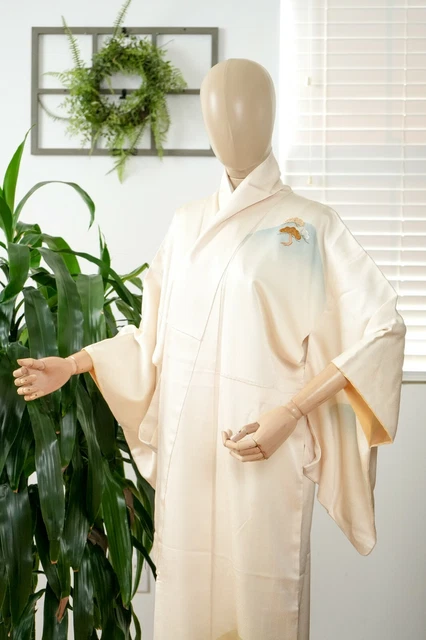 Dear Vanilla Japanese Silk Kimono Women's Robe Gown Authentic Japan Vintage Mint 2