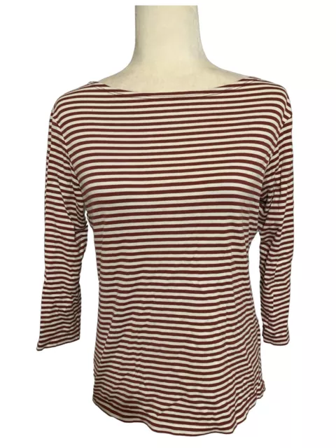 sunspel England womens brown white striped long sleeve top t shirt medium