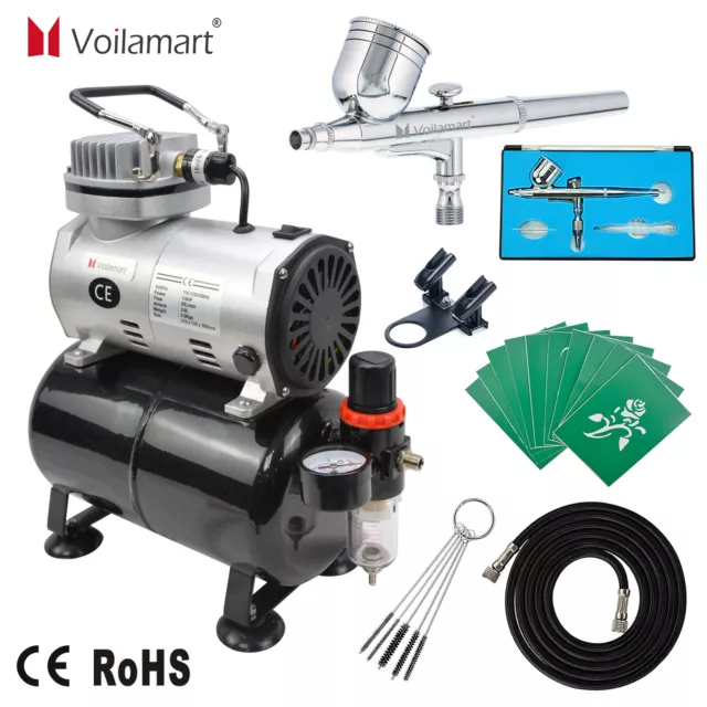 Voilamart Airbrush Kit with Compressor Dual Action Air Brush 0.3mm Spray Gun Set