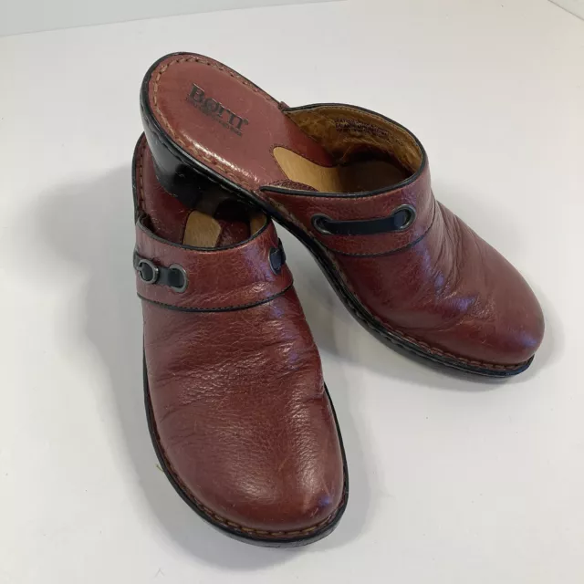 Born Red Tone Leather Clogs Womens Slip On Comfort Sandal Size 5.5 EU 36