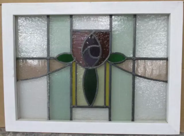 MIDSIZE OLD ENGLISH LEADED STAINED GLASS WINDOW Pretty Floral 26.75" x 19.75"