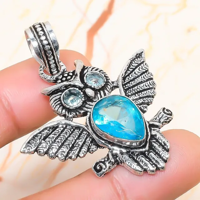 Swiss Blue Topaz Gemstone Handmade Gift Jewelry Pendant 1.77" M922
