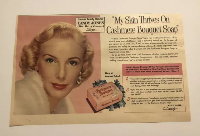 1950’s Cashmere Bouquet Soap Candy Jones Beauty Director Magazine Print Ad