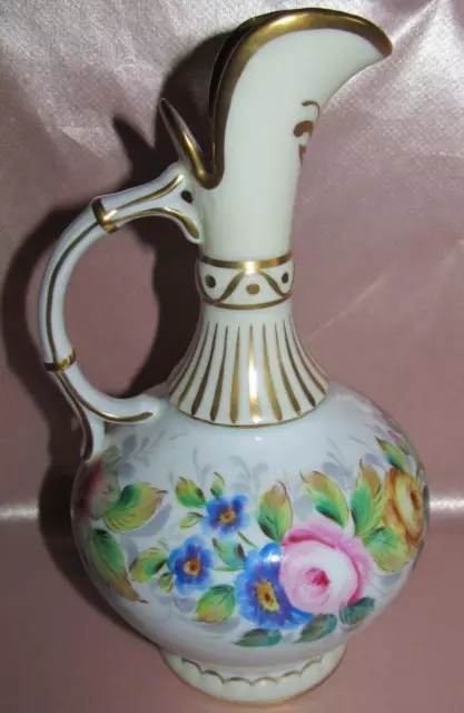 Vase aiguière en porcelaine Giraud Limoges à décor floral peint main