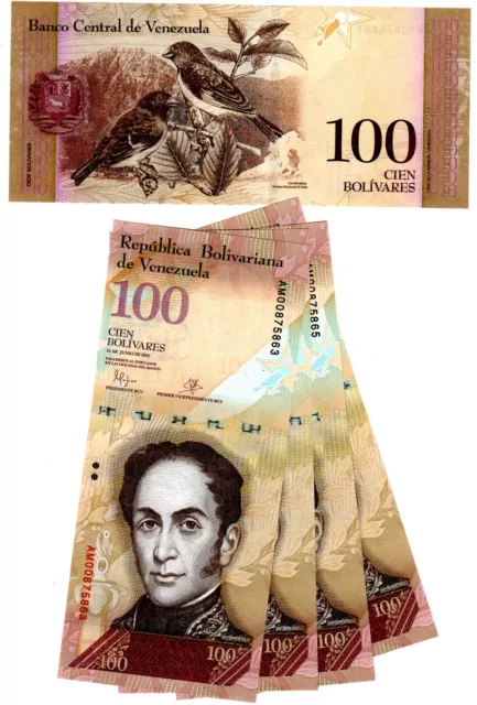 LOT 5 BILLETS VENEZUELA Billet 100 BOLIVARES  P93 OISEAUX UNC NEUF