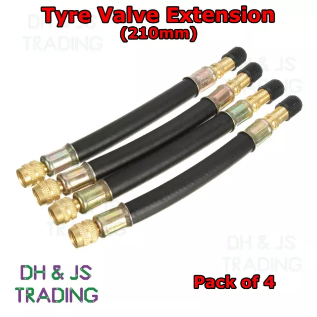 4x Flexible Rubber Tyre Valve Extension 210mm - Twin Wheel Lorry Van Bus Adapter