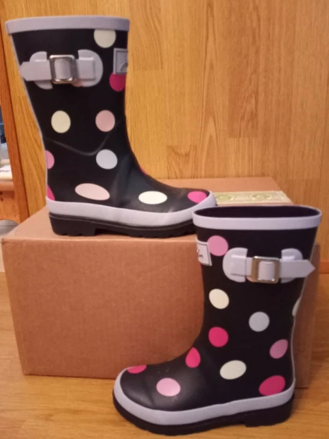 Joules Sz 3 Youth Wellies Welly Print Rain Boots Polka Dot Waterproof Snow Slush
