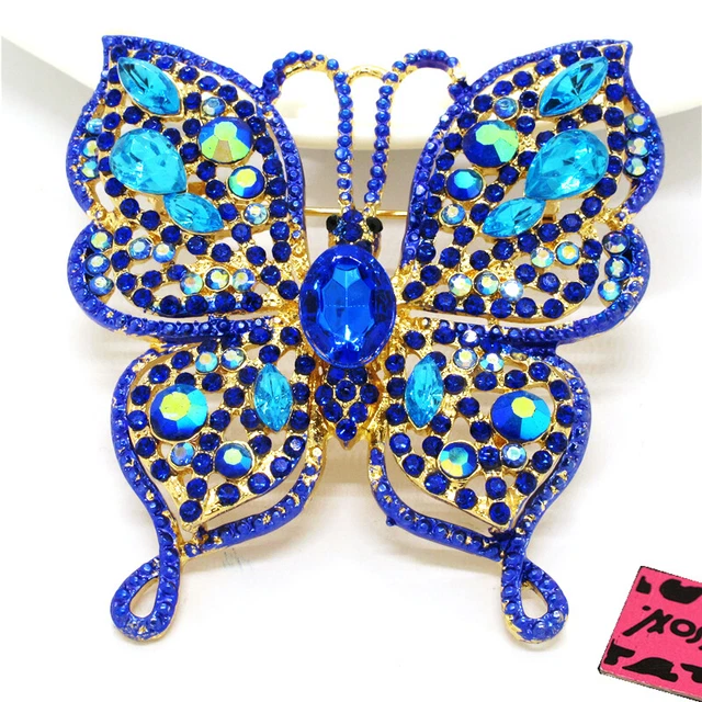 Blue Bling Cute Butterfly Crystal Fashion Women Charm Brooch Pin Gifts