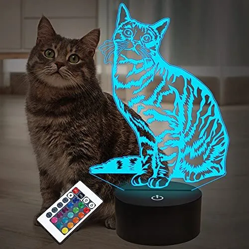 Chat Pet Cadeaux pour Enfants Filles 3D Illusion LED Lampe Chat Veilleuse ave...