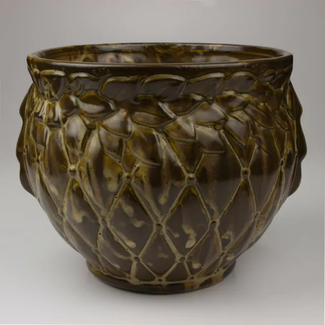 McCoy Pottery Quilted Jardiniere, Shape 1488, Brown/Tan Mottled Glaze, Large