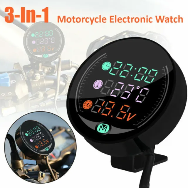 3 In 1 Motorrad ATV Voltmeter + Elektronische Uhr +Thermometer Digitale LED