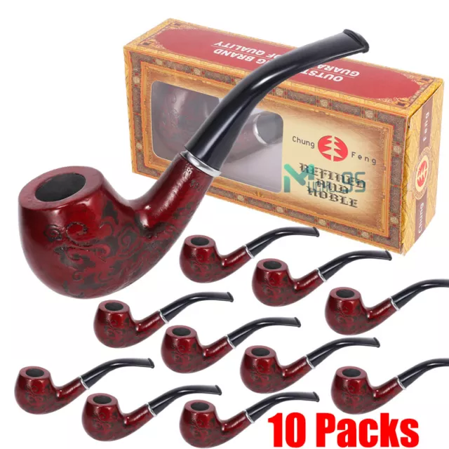 2x Dark Red Durable Wooden Wood Smoking Pipe Tobacco Cigarettes