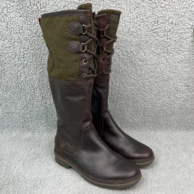 UGG ELSA BOOTS Womens 5 Shoes Brown Green Waterproof Leather Wool