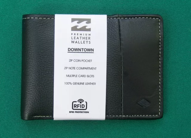 Billabong Downtown SlimLine Bi-Fold Mens 00117 KGI Black Leather Wallet RBCK-213