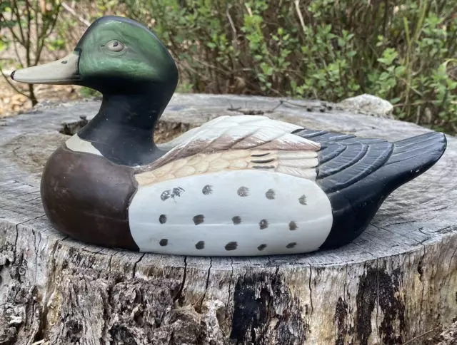 Vintage Ceramic 26cmL Mallard Duck Figurine Matte Finish Home Decor Cottage Farm