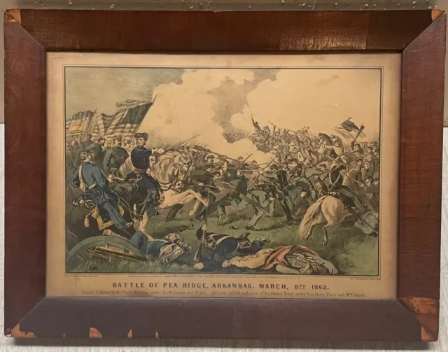 ORIGINAL Antique BATTLE of PEA RIDGE Arkansas CIVIL WAR Currier & Ives Print