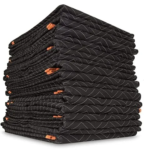 Heavy Duty Padded Moving Blankets (12 Pack), Black/Orange