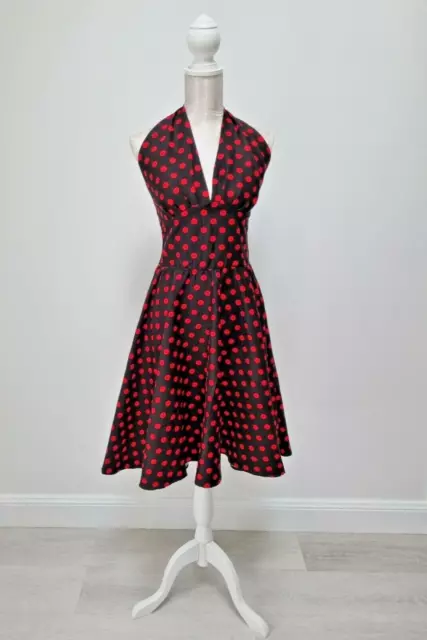 Spin Dance Vintage Collection Halter Neck Black & Red Polka Dot 50's Dress  XS