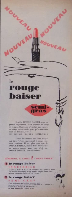Publicité 1958 Le Rouge Baiser Semi-Gras - Advertising