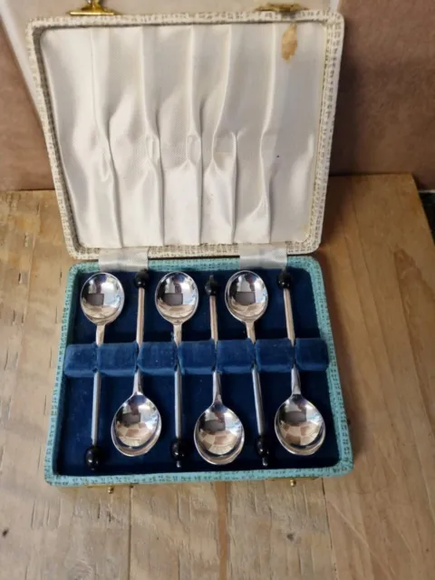 Ununsed Case Of Six Vintage EPNS Coffee Bean Spoons