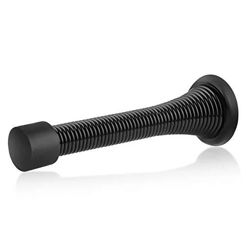 12 Pack Black Heavy Duty Spring Door Stop, 3-1/8" with Low Mounted Rubber Bumper
