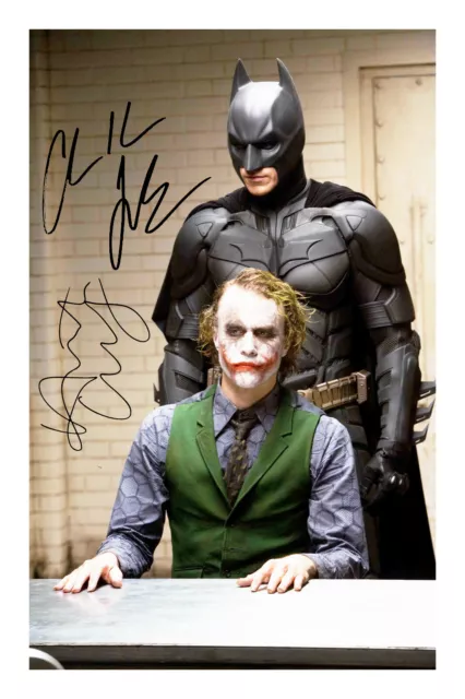 Batman & The Joker Signed A4 Photo Print Autograph Christian Bale Heath Ledger