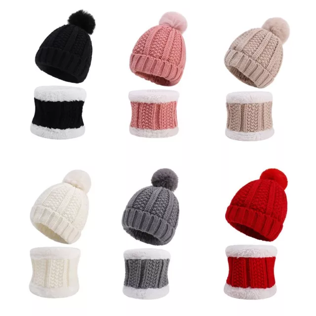 Knit Neck Scarf Warm Hat Fleece Lined Kids Hat Scarf Set Thermal Set Beanie Hat