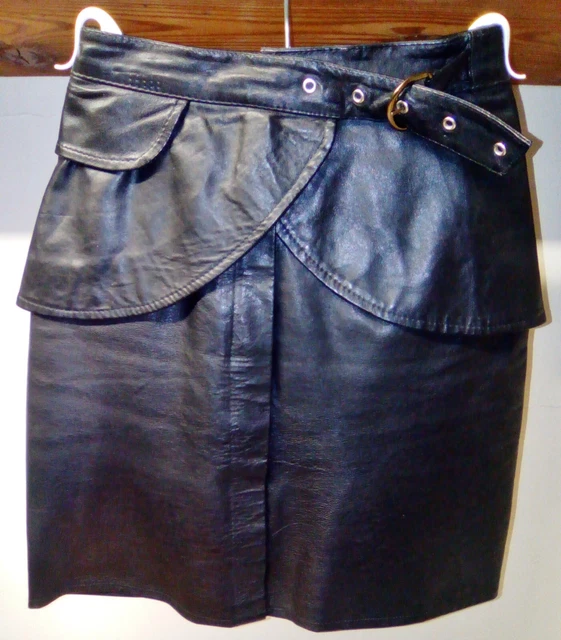 Jupe Vintage En Cuir Véritable Gris Richard Rulam - Taille 38, Occasion Excellent état