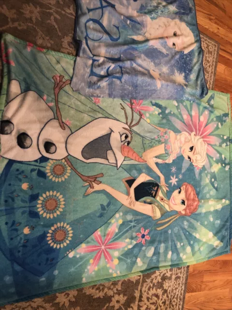 Disney Frozen Elsa & Anna Fleece Blanket 59 X 78, used And Addition Small Blanke