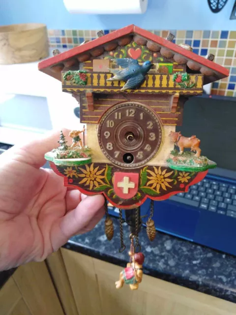 Vintage Mini German Clock Bouncing Girl With Moving Bird