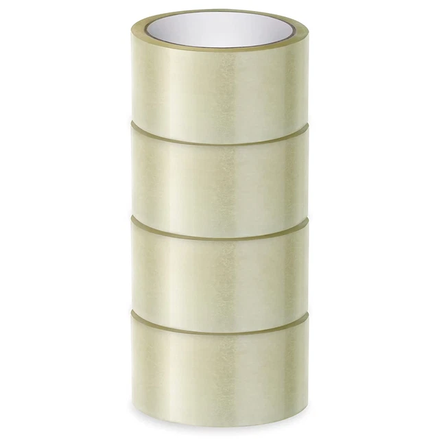 4 Clear Packing Tape Rolls, One Sided Adhesive and 2 Inches X 55 Yards Length, H