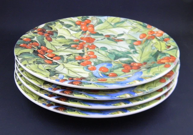 LE HOUX GIEN France Holly Berries Blue Ribbon Lunch/Dessert Plates