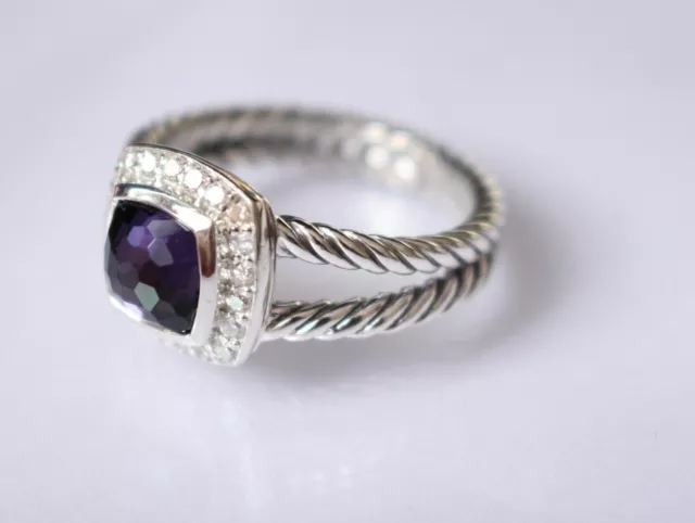 David Yurman Petite Albion Ring With Black Orchid And Diamonds Size 6 3